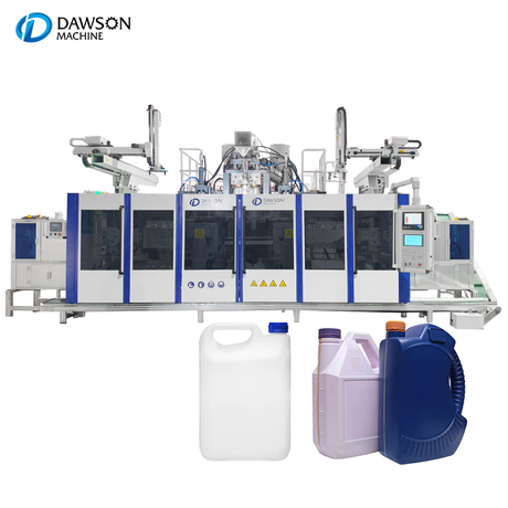 Máquina de moldeo por soplado y extrusión de botella de plástico HDPE de triple tornillo 5L con doble estación y cabezal de troquel doble