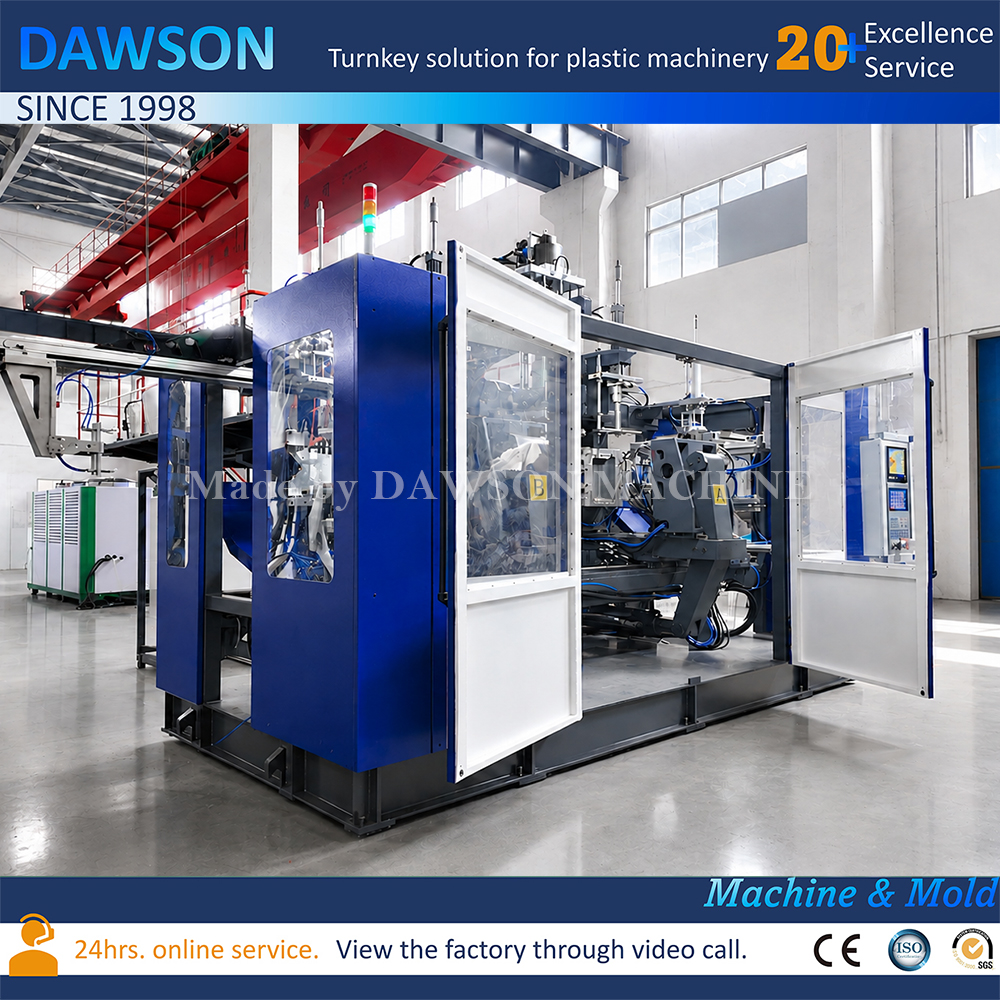Máquina de moldeo por soplado y extrusión de doble estación de alto rendimiento, cabezal de troquel único para fabricación industrial de bidón de HDPE