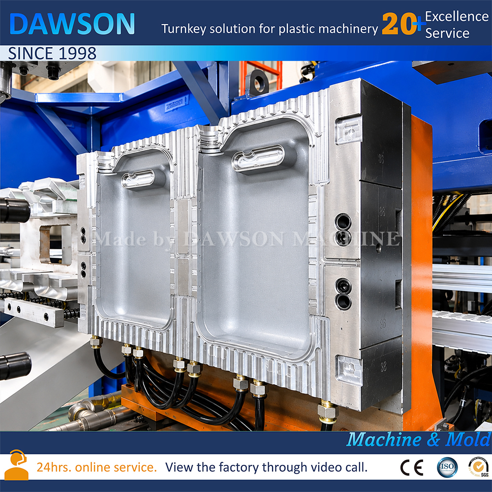 Máquina automática de moldeo por soplado de bidones de HDPE de 5 litros Equipo de moldeo por soplado por extrusión de doble cabezal de doble estación para producción de contenedores de AdBlue, refrigerante de aceite lubricante